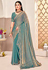 Embroidered Border Art Silk Saree in Blue