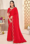 Embroidered Border Art Silk Saree in Red