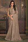 Embroidered Border Chiffon Saree in Beige