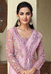 Ivory Lilac Grace (Handpainted pure viscose chiffon saree with scalloped border)