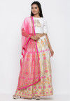 Embroidered Border Net Dupatta in Fuchsia