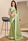 Embroidered Border Organza Saree in Pastel Green