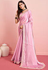 Embroidered Border Organza Saree in Pink