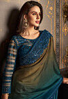 Georgette Teal blue Party Wear Saree in Embroidered - SR23295