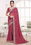 Embroidered Border Tissue Silk Saree in Pink