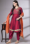 Embroidered Chanderi Cotton Aline Suit in Magenta
