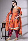 Embroidered Chanderi Cotton Aline Suit in Orange
