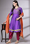Embroidered Chanderi Cotton Aline Suit in Purple