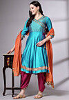 Embroidered Chanderi Cotton Aline Suit in Sky Blue