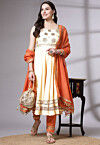 Embroidered Chanderi Cotton Anarkali Suit in Cream