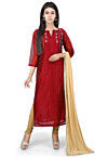 Embroidered Chanderi Cotton Pakistani Suit in Red