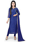 Embroidered Chanderi Cotton Pakistani Suit in Royal Blue