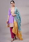 Embroidered Chanderi Silk Aline Suit in Light Purple