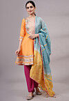 Embroidered Chanderi Silk Aline Suit in Orange