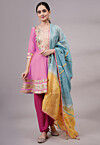 Embroidered Chanderi Silk Aline Suit in Pink