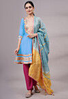 Embroidered Chanderi Silk Aline Suit in Sky Blue
