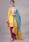 Embroidered Chanderi Silk Aline Suit in Yellow