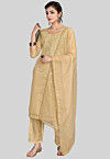Embroidered Chanderi Silk Pakistani Suit in Beige
