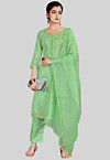 Embroidered Chanderi Silk Pakistani Suit in Light Green
