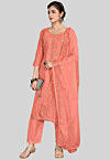 Embroidered Chanderi Silk Pakistani Suit in Peach