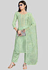 Embroidered Chanderi Silk Pakistani Suit in Sea Green