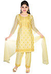 Embroidered Chanderi Silk Pakistani Suit in Yellow