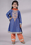 Embroidered Chanderi Silk Punjabi Suit in Blue