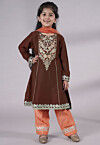 Embroidered Chanderi Silk Punjabi Suit in Brown
