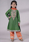 Embroidered Chanderi Silk Punjabi Suit in Green