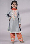 Embroidered Chanderi Silk Punjabi Suit in Grey