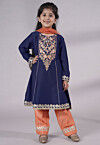 Embroidered Chanderi Silk Punjabi Suit in Navy Blue