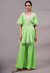 Embroidered Chanderi Silk Tunic Set in Green