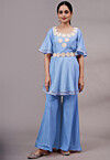 Embroidered Chanderi Silk Tunic Set in Light Blue