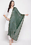 Embroidered Chiffon Dupatta in Dark Green