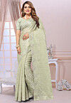 Embroidered Chiffon Saree in Dusty Green