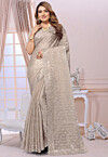 Embroidered Chiffon Saree in Grey
