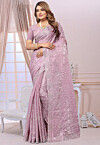 Embroidered Chiffon Saree in Light Purple