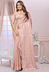 Embroidered Chiffon Saree in Peach