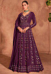 Embroidered Chinon Chiffon Abaya Style Suit in Purple