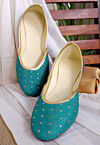 Embroidered Chinon Chiffon Women Jutti in Turquoise