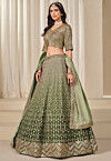 Embroidered Chinon Chiffon Lehenga in Green Ombre