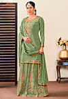 Embroidered Chinon Chiffon Lehenga in Light Green