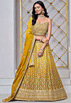 Embroidered Chinon Chiffon Lehenga in Mustard Ombre