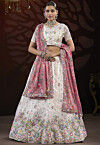 Embroidered Chinon Chiffon Lehenga in Off White
