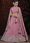 Embroidered Chinon Chiffon Lehenga in Pink
