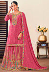 Embroidered Chinon Chiffon Lehenga in Pink