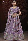 Embroidered Chinon Chiffon Lehenga in Purple
