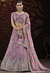 Embroidered Chinon Chiffon Lehenga in Purple