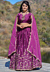 Embroidered Chinon Chiffon Lehenga in Violet
