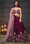 Embroidered Chinon Chiffon Lehenga in Wine
